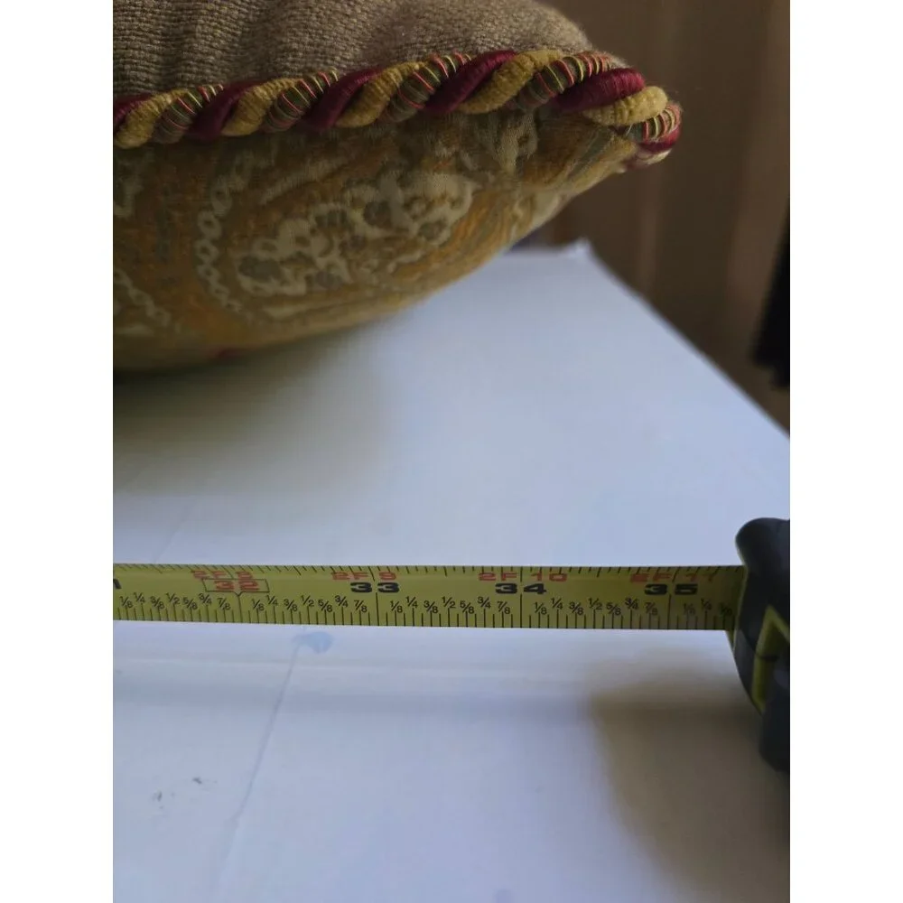 Gold & Red Jacquard Throw Pillow With Braided Trim‎ 35